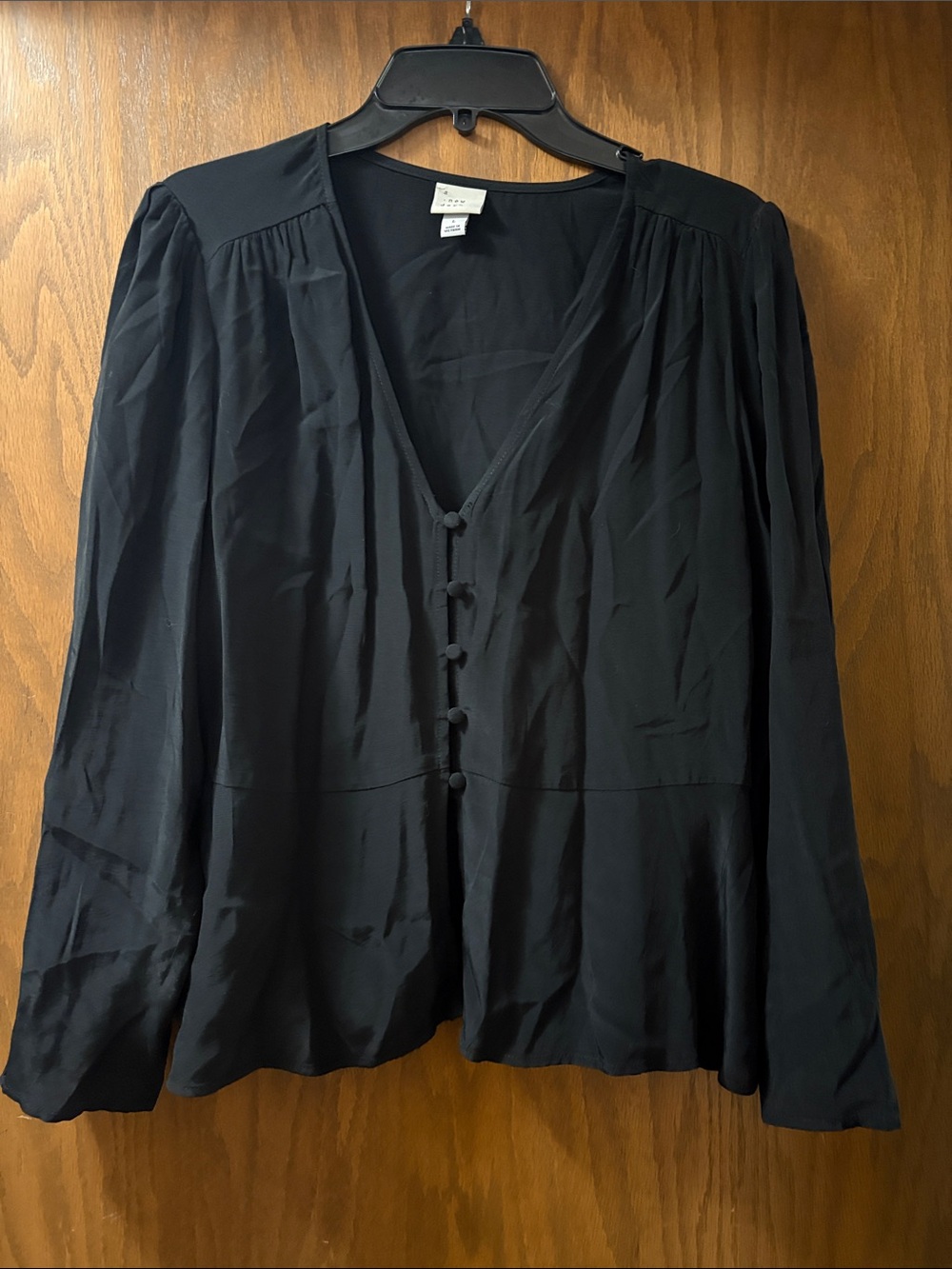 a new day Black Button Front Peplum Blouse
